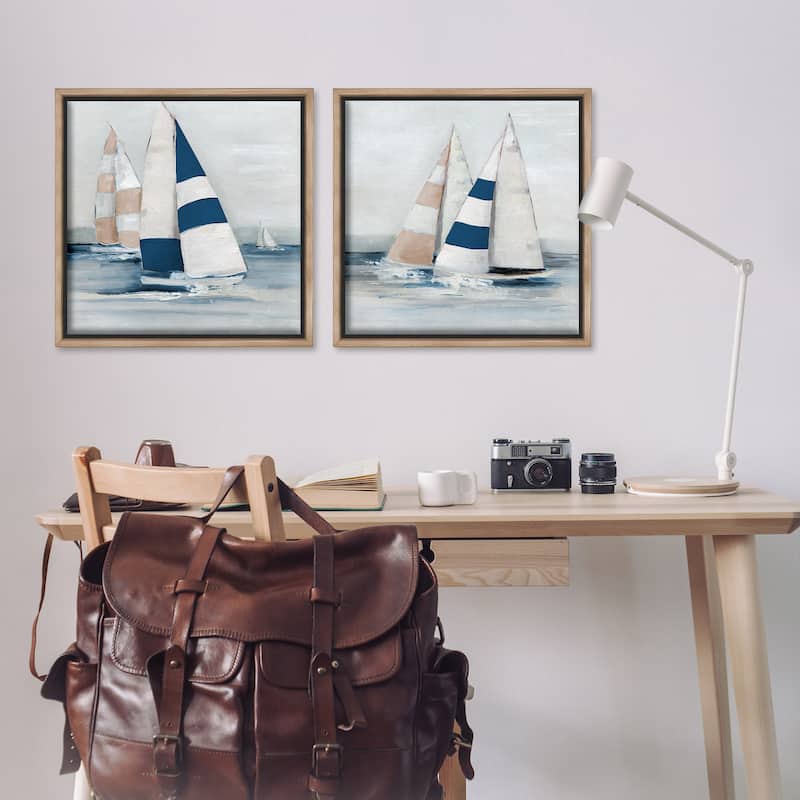 Stupell Sailboat Fleet Voyage Framed Floater Canvas Wall Art Design By Sally Swatland (Set of 2)