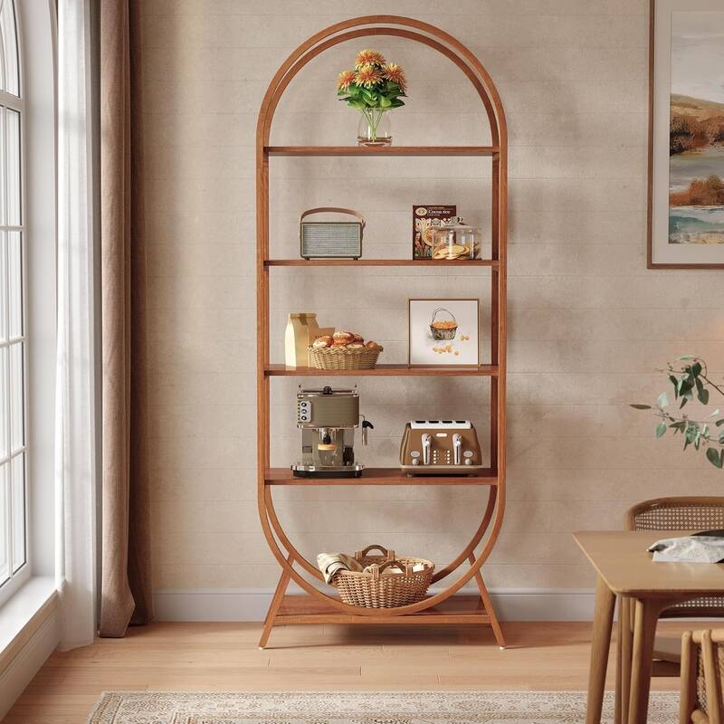 70.8 Inches Tall Bookshelf, 5 Tiers Arched Bookcase with Metal Frame