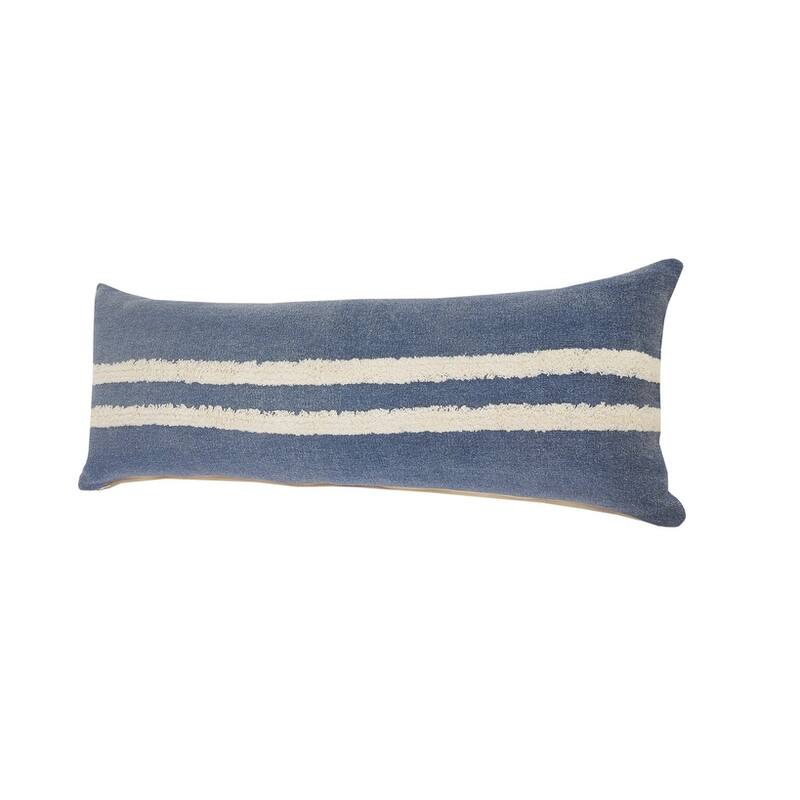 HomeRoots 14" X 36" Dusty Blue And White 100% Cotton Striped Zippered Pillow