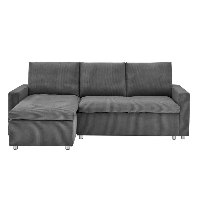 L Shaped Convertible Sleeper Sofa,90" Sectional Couch wStorage Chaise - Grey