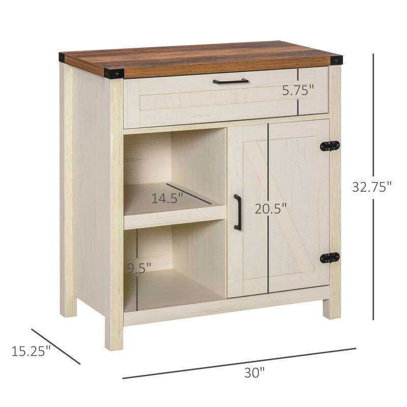 HOMCOM Rustic Barn Door Storage Cabinet/Modern Farmhouse Buffet Sideboard for Kitchen & Dining Room