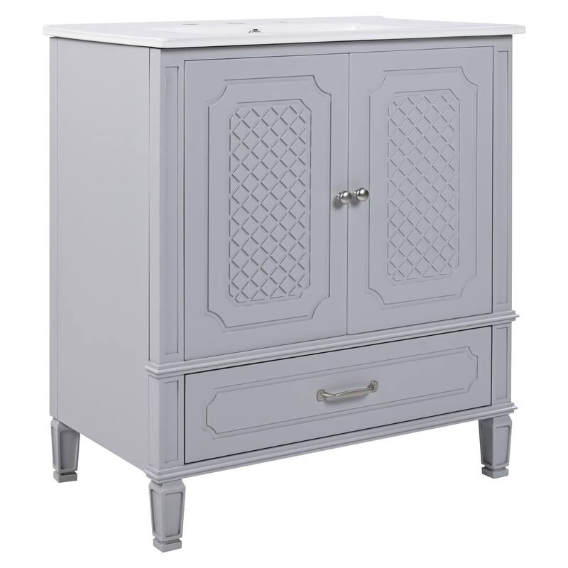 Bathroom Vanity with Ceramic Sink, Bathroom Cabinet with Door Shelf and Soft-Closing Doors, Vanity Set with Adjustable Shelf