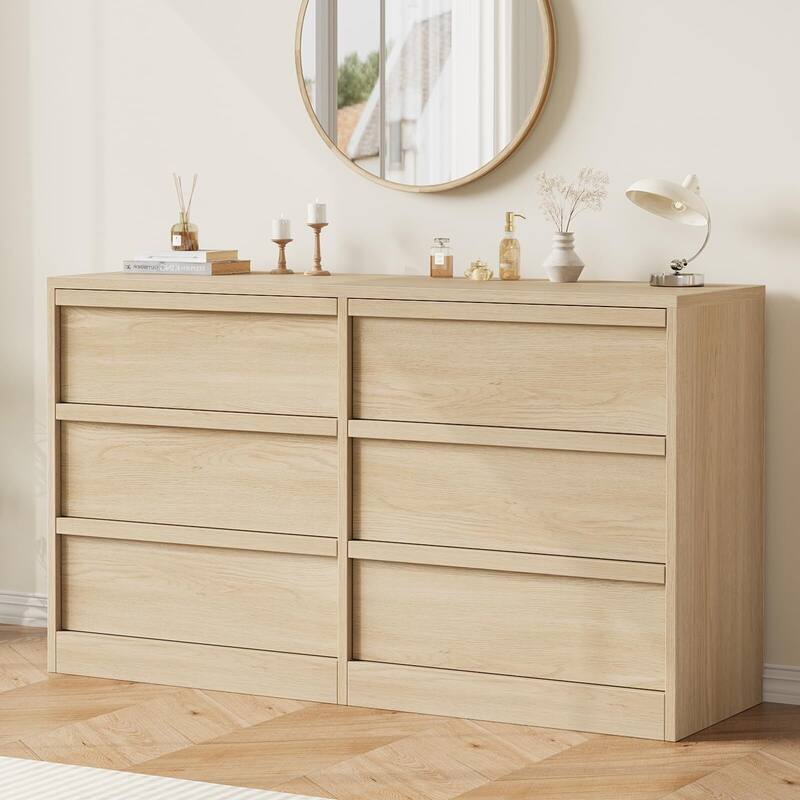 6/7/8 Drawer Dresser for Bedroom, 54" Wide Modern Double Dresser Organizer with Concave Handles