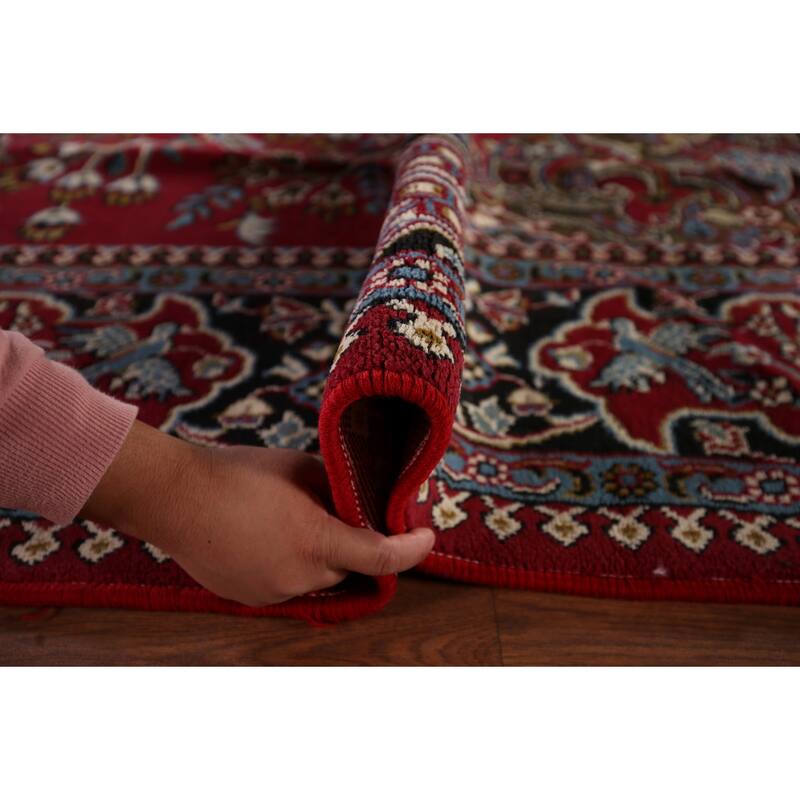 Animals Red Floral Kashan Turkish Area Rug Machine-Made Carpet - 9'7" x 12'8"