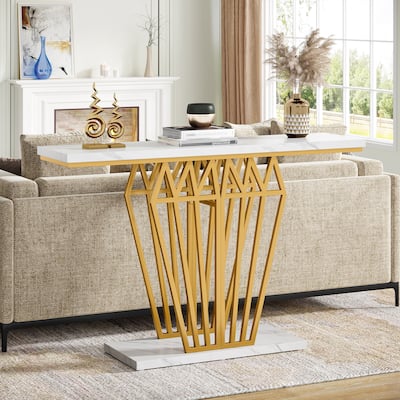 47.24" Console Table Narrow Entryway Table with RGB LED Lights, Small Accent Table with Diamond-Shaped Metal Base