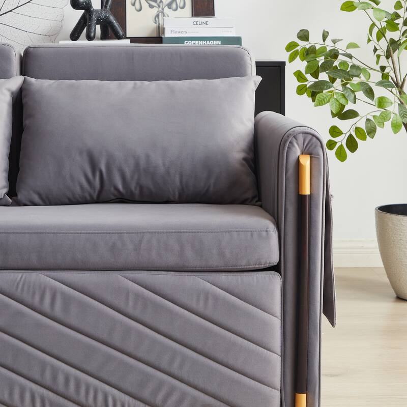 54" Velvet Pull-Out 2-Seater Sofa Bed with Adjustable Backrest & 2 Pillows