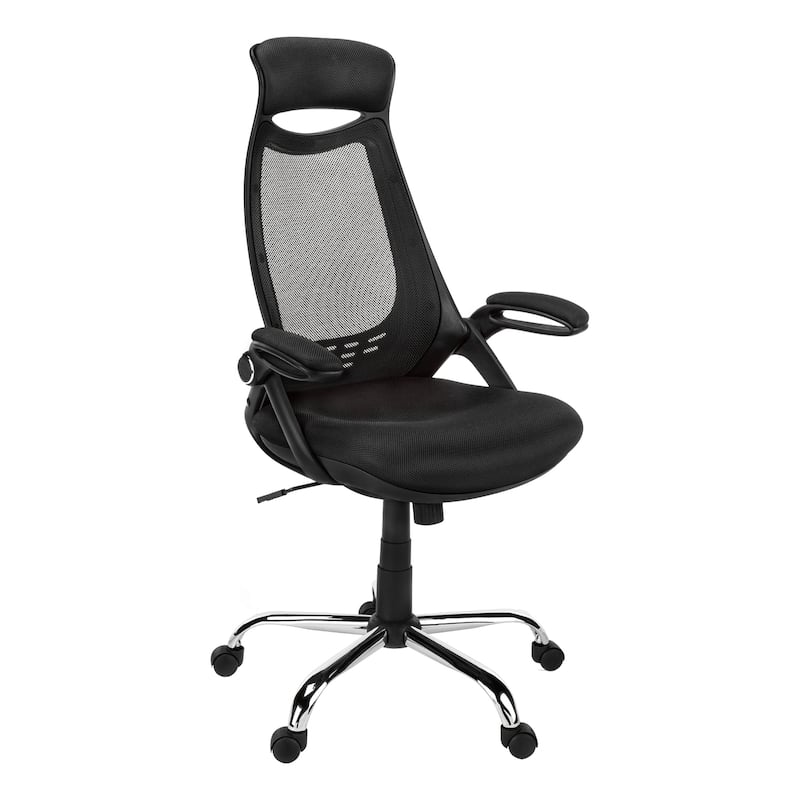 Grey Mesh Executive Office Chair with Padded Flip-Up Arms, High Curved Back, Tilt Control and Casters
