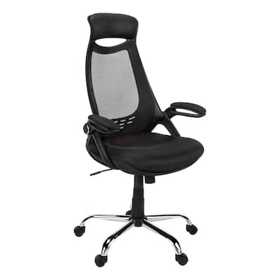 Grey Mesh Executive Office Chair with Padded Flip-Up Arms, High Curved Back, Tilt Control and Casters