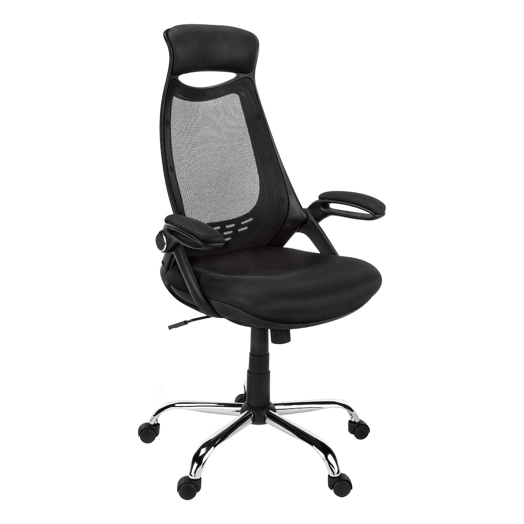 Grey Mesh Executive Office Chair with Padded Flip-Up Arms, High Curved Back, Tilt Control and Casters
