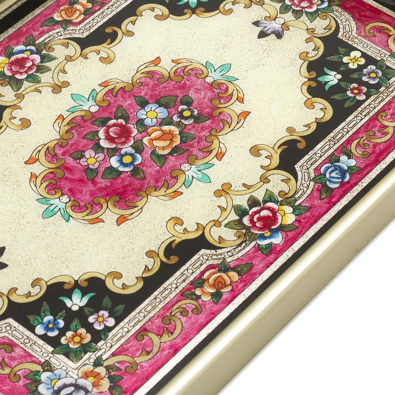 Novica Handmade Heavenly Bouquet In Silver Reverse Painted Glass Tray