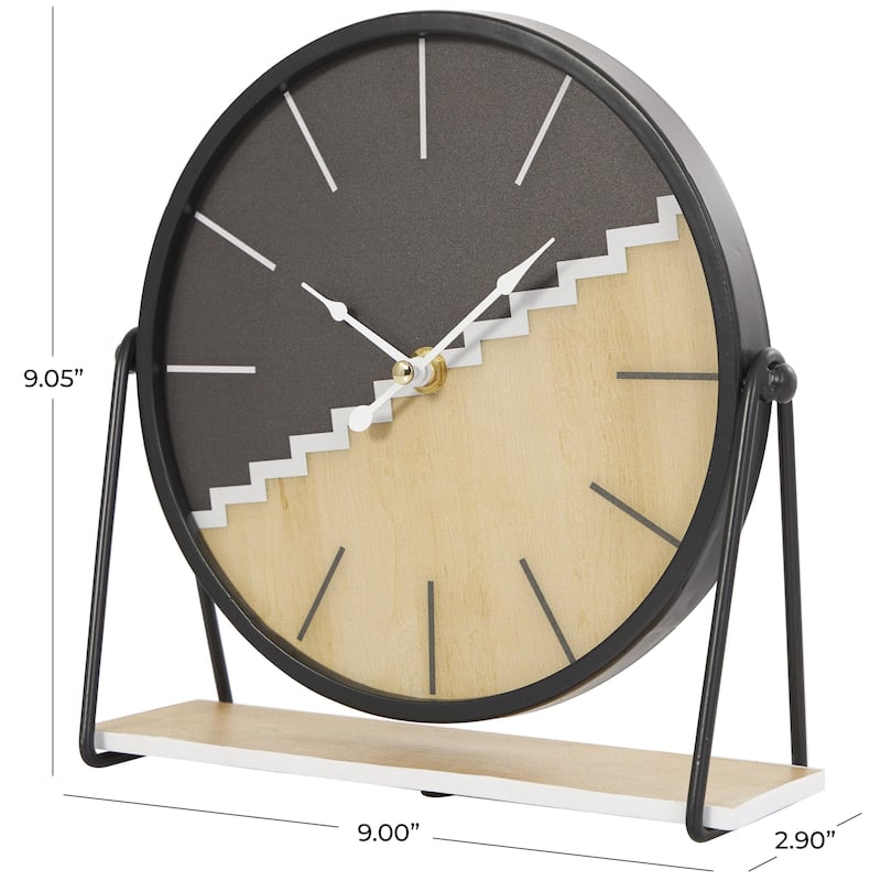 Wooden Geometric Decorative Clock with Brown Wood Accents - Black - Roche River Decor