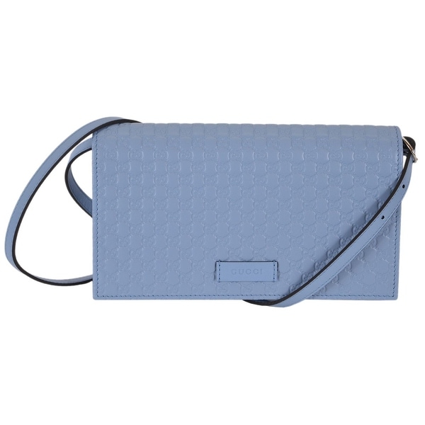 Shop Gucci 466507 Blue Leather Micro GG Guccissima Crossbody Wallet Bag Purse - 8&quot; x 4.5&quot; x 1.5 ...