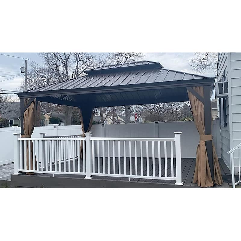 Pro Series Outdoor Hardtop Gazebo Pergola | Galvanized Steel Roof & Aluminum Frame | Includes Premium Curtains & Netting