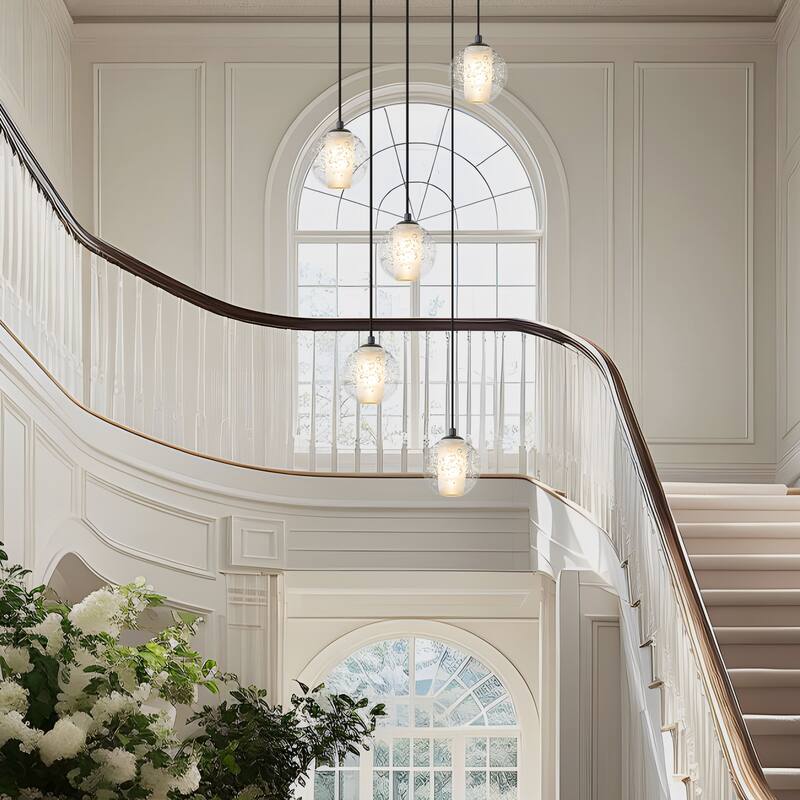 Starsky Modern 5-Light Cluster Globe Glass Chandelier Stair Entryway Cluster Light for High Ceiling - Black