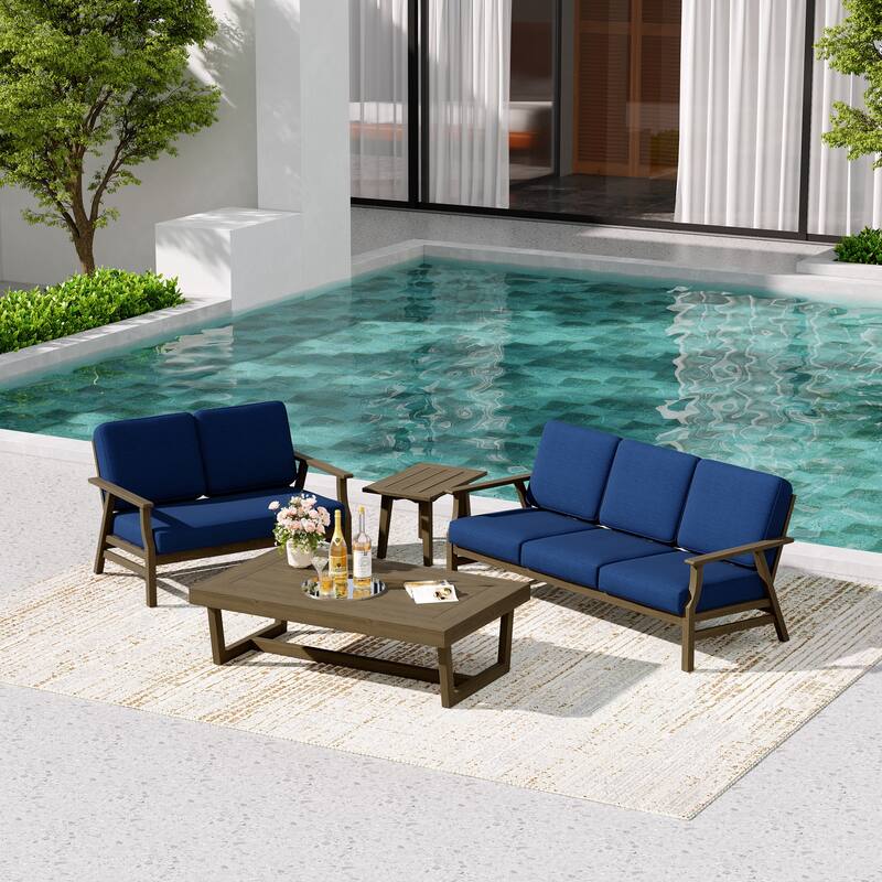 Teak Outdoor Seating Set with Daybed & Tables.