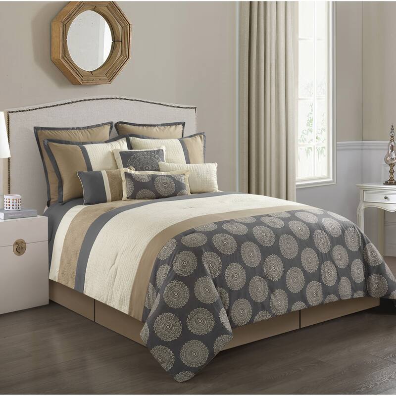 Nanshing Naomi 10-Piece Mandala Embroidery Comforter Set - Grey - California King