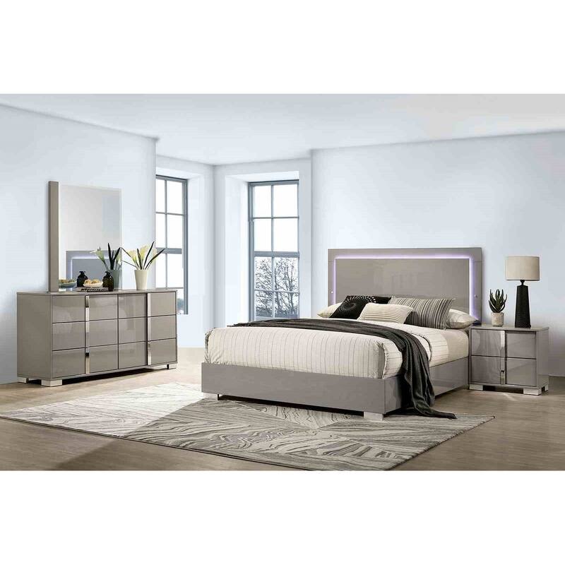 Modern Contemporary 4-Pc Light Taupe Bedroom Set With UV Finish