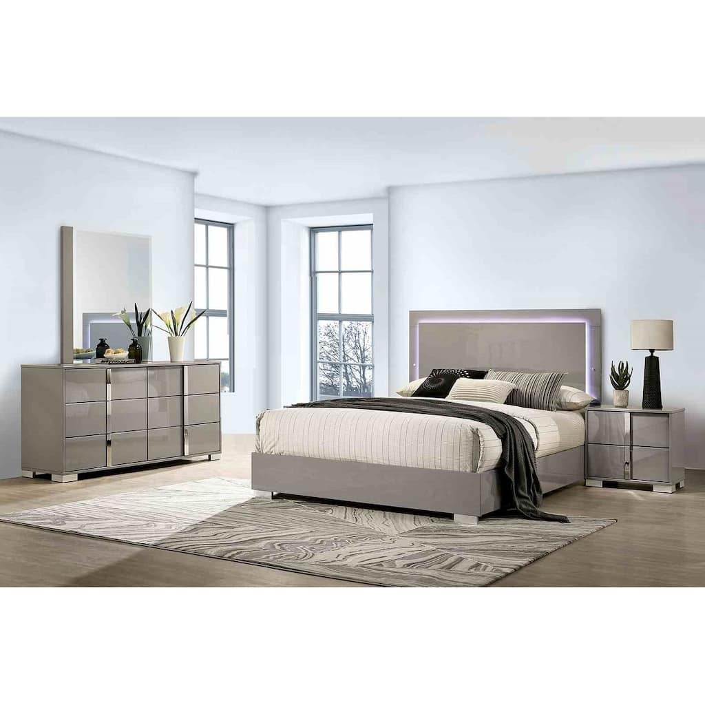 Modern Contemporary 4-Pc Light Taupe Bedroom Set With UV Finish