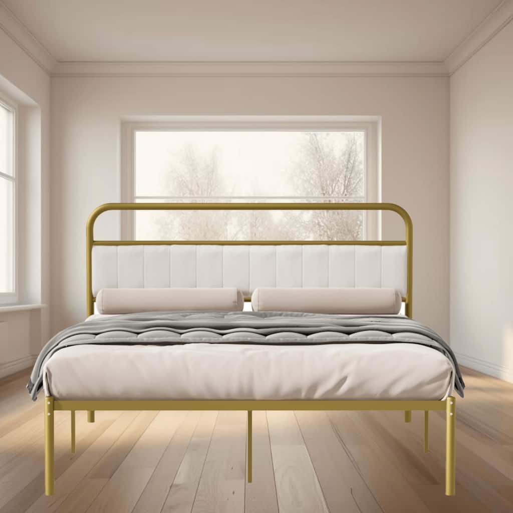 Queen Size Metal Platform Bed with Upholstered Headboard, Comfortable, Modern Design with 800lb Capacity, Bedroom Furniture