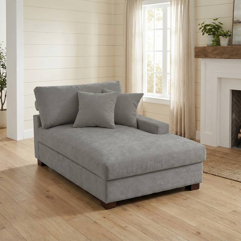 Plush Chenille Single Modular Sectional Sofa Chaise with Pillows