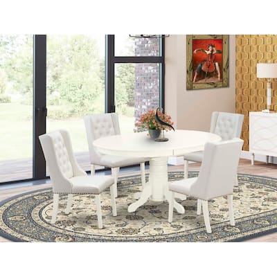 HomeStock 5-Piece Linen White Finish Solid Wood Top Dining table with 4 Chairs