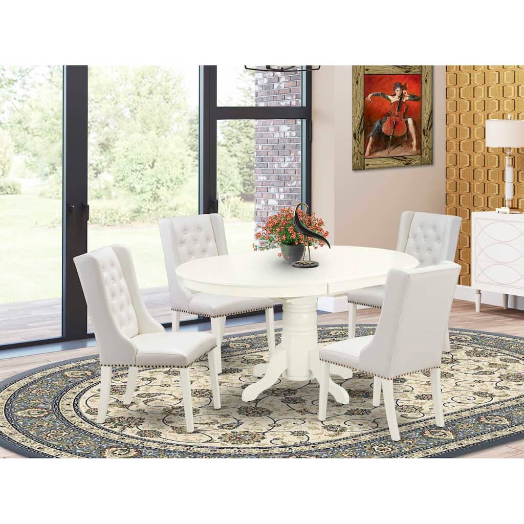 HomeStock 5-Piece Linen White Finish Solid Wood Top Dining table with 4 Chairs