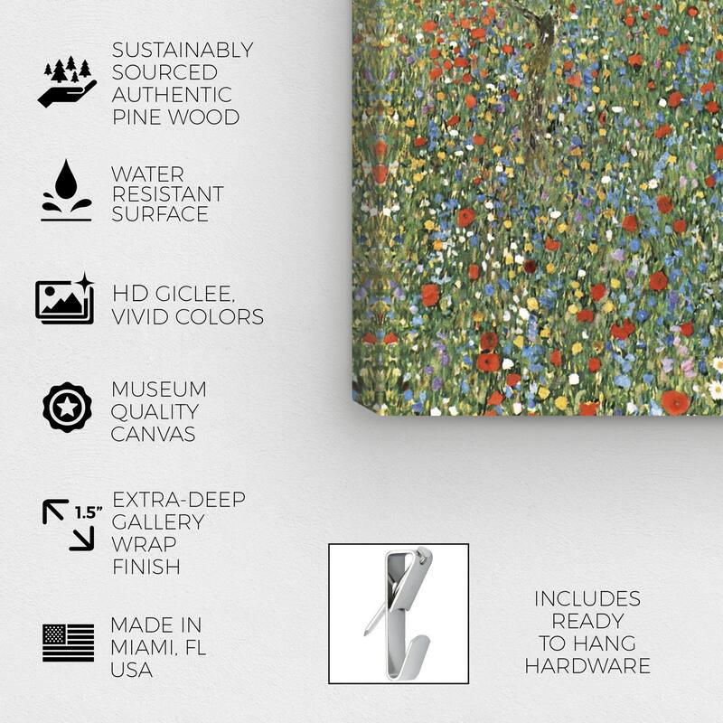 Wynwood Studio Canvas Floral and Botanical Gustav Klimt - Mohnfeld Green and Traditional Wall Art Canvas Print