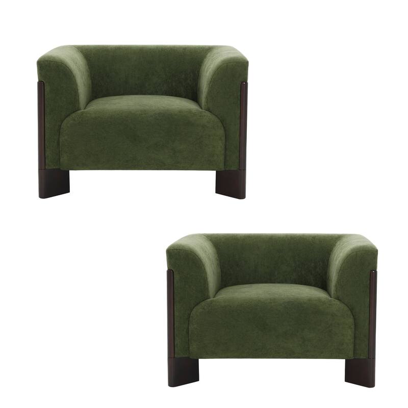Upholstered Nordic Wide Seat Tuxedo Arms Barrel Chair Set of 2