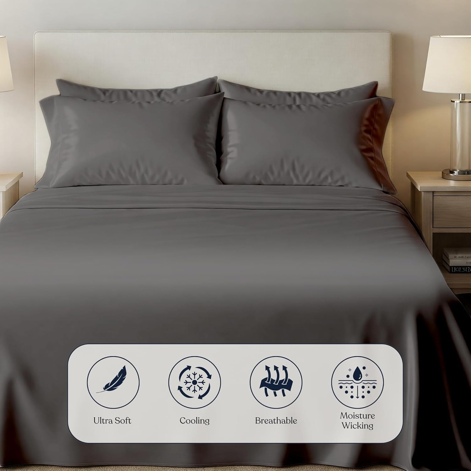 Delara 100% Organic Viscose Derived from Bamboo Sheet Sets, Soft & Cooling, Breathable & Moisture-Wicking, Deep Pocket Bedding Sheet Set - Thumbnail 2