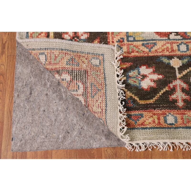 Geometric Heriz Serapi Indian Area Rug Hand-Knotted Grey Wool Carpet - 7'9"x 9'11"