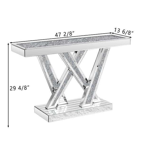 dimension image slide 0 of 4, Modern Console Table Silver Entryway Table Inlay with Crushed Diamond