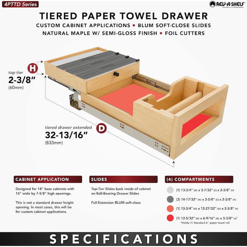 Rev-A-Shelf 4PTTD-18HSC-1 Wood Classics 15" Wide 5-Compartment Drop-In