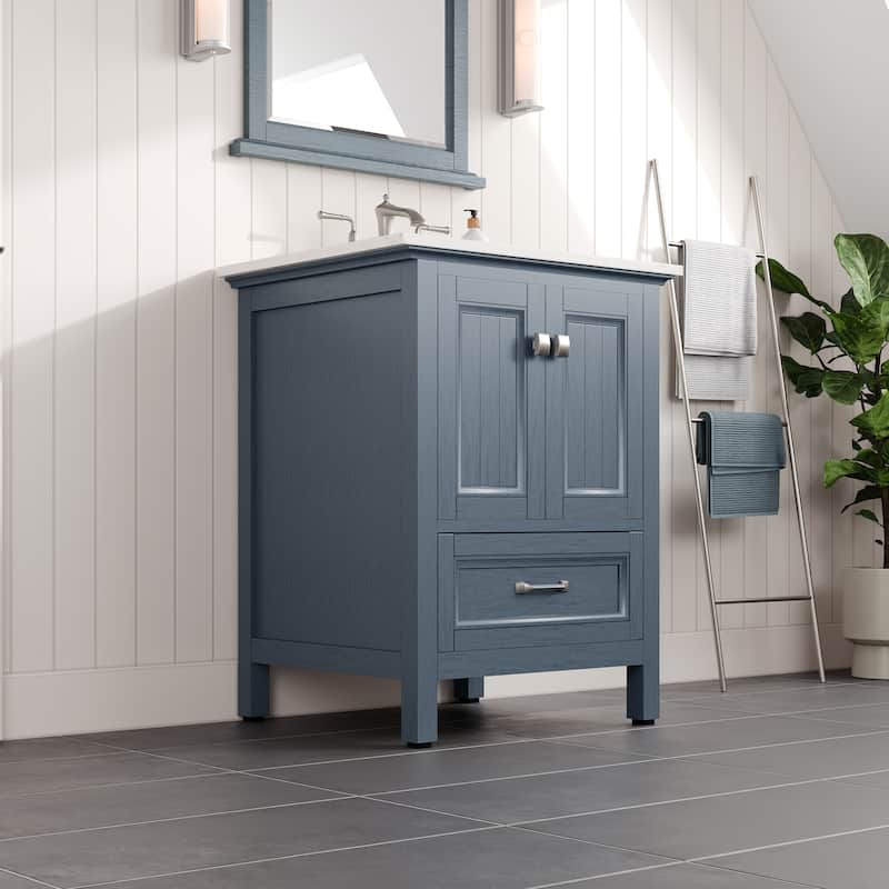Britney 24 in. Ash Blue Single Sink Bath Vanity with Carrara Quartz Top and Undermount Porcelain Sink - 24"
