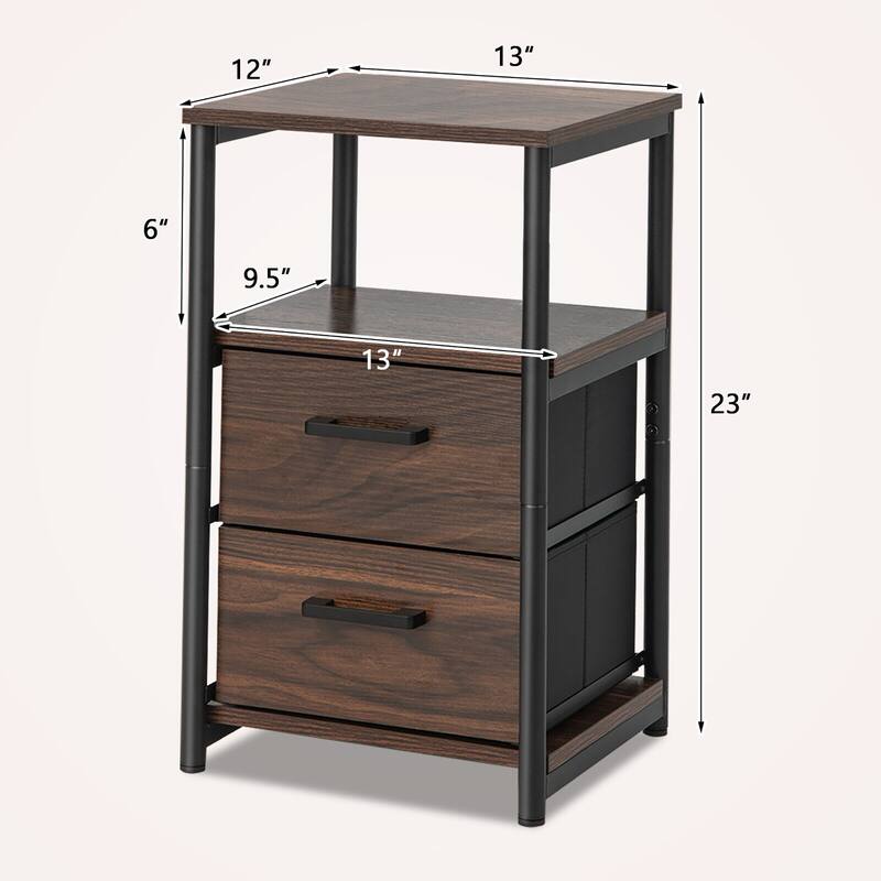 Gymax 2PCS Nightstand Bedside End Table with 2 Fabric Drawers &