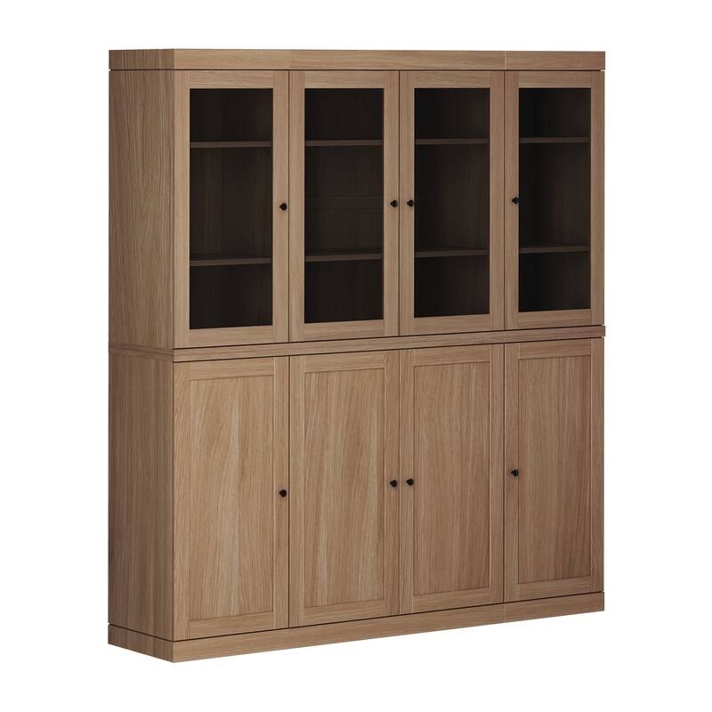 Palace Imports 100% Solid European Oak Hardwood Modular China Cabinet with Shaker and Tinted Glass Doors - 64" Wide, 71.5" Tall - Natural-Oak