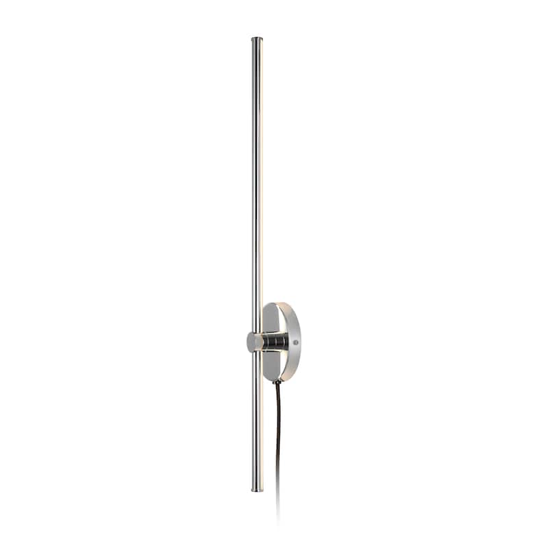 Marion 27.25" 1-Light Modern Minimalist Iron Adjustable Bar Integrated LED Plug-In Sconce, by JONATHAN Y - Chrome