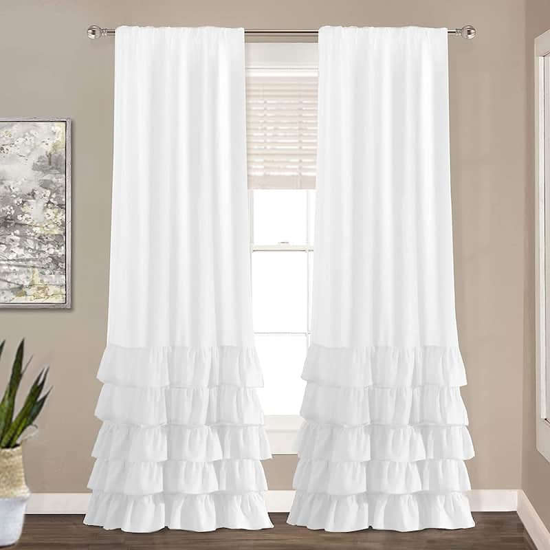 DriftAway Ruffle Layer Semi Sheer Window Curtains for Living Room Bedding Room 2 Panels Rod Pocket - 50" width x 84 " length - 50" width x 84 " length - Off White