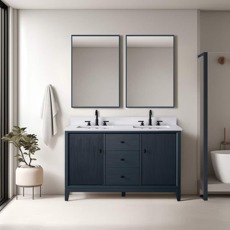 Vanity Art 54" Freestanding Bathroom Vanity with Engineered Marble Top and Sinks - 54"/Matte Black - Vintage Spruce Blue