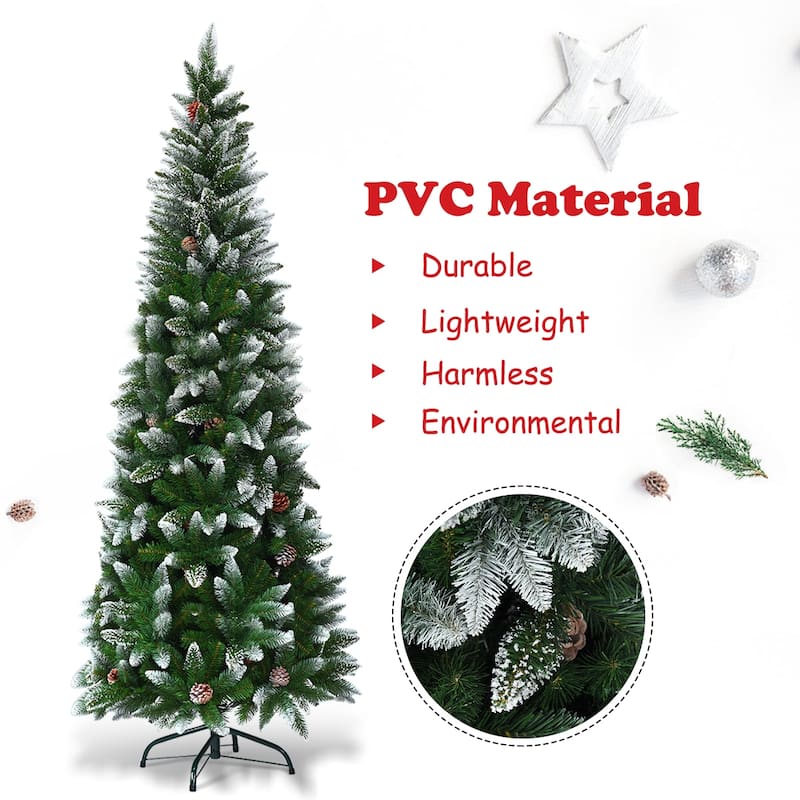 Gymax 5'/6'/7.5'Snow Flocked Pencil Christmas Tree w/ PVC Needles - See Details