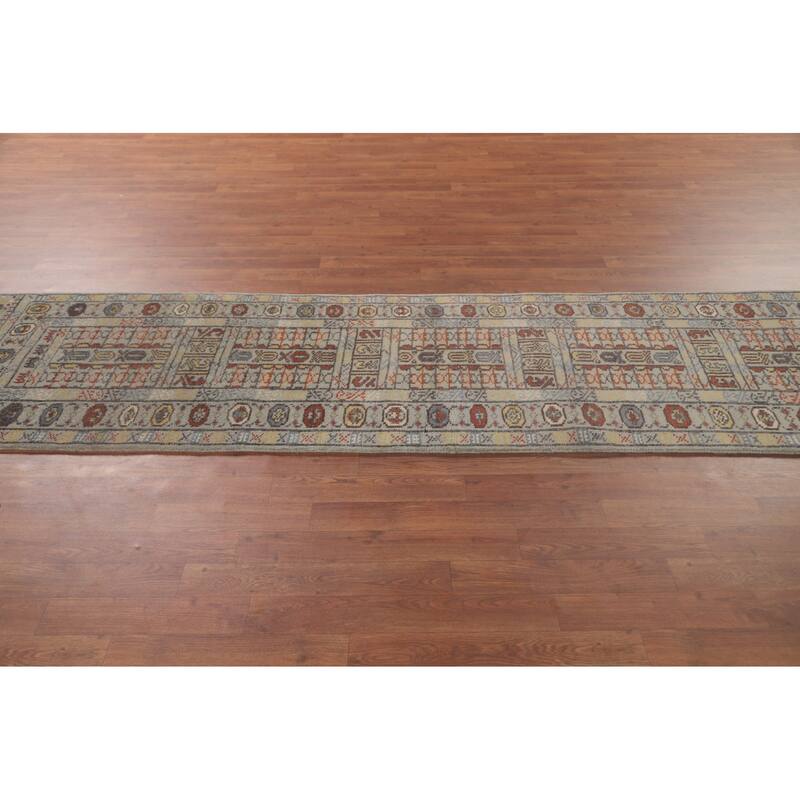 Tribal Geometric Khotan Runner Rug Handmade Oriental Wool Carpet - 2'5"x 9'11"