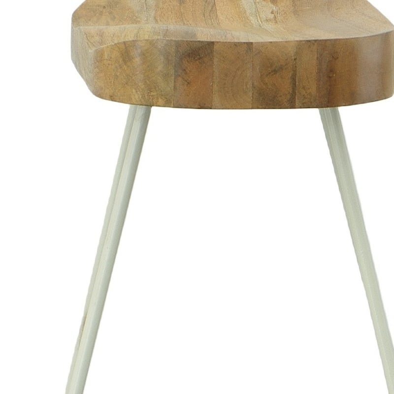 HomeRoots Set of Two 25" Natural And White Steel Backless Counter Height Bar Chairs