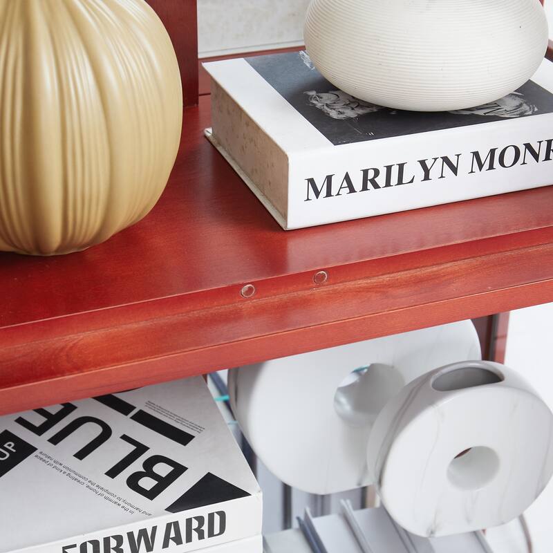 Lighted Glass Display Cabinet with Adjustable Shelves, Wood Frame and Six-Tier Design, Bulb Included