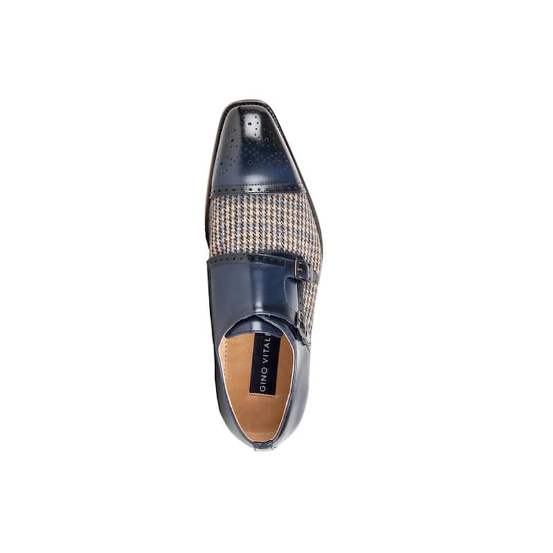 Gino Vitale Double Monk Strap Houndstooth Medallion Cap Toe Dress Shoes - Blue - 10