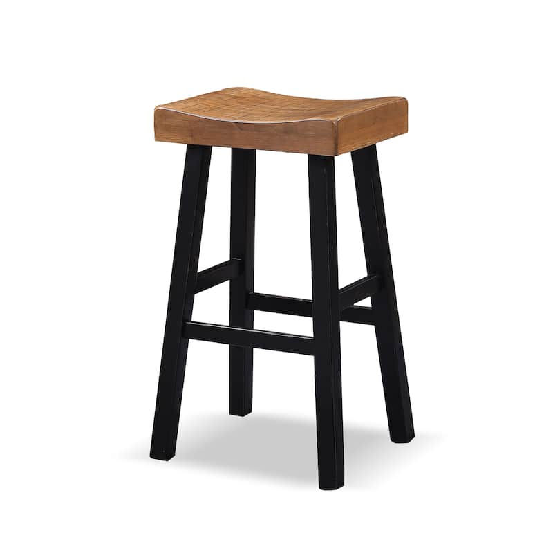 Furniture of America Barne Farmhouse Solid Wood Hefty Saddle Seat Bar Stools (Set of 2)