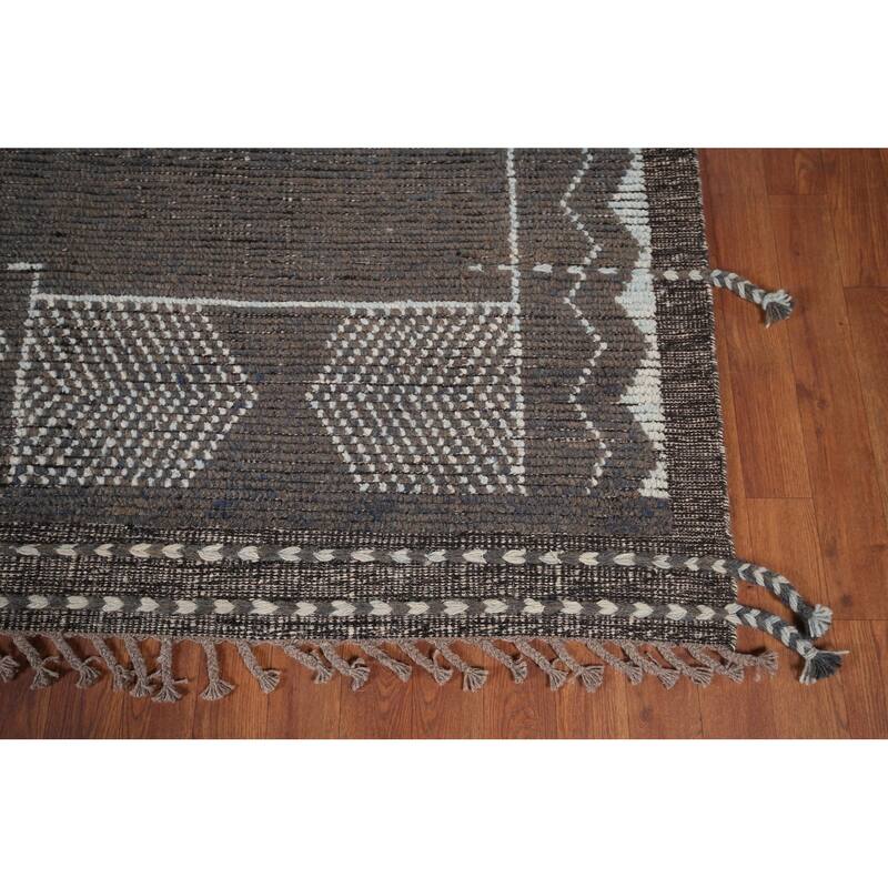 Striped Brown Moroccan Area Rug Handmade Wool Carpet - 8'10"x 12'7"
