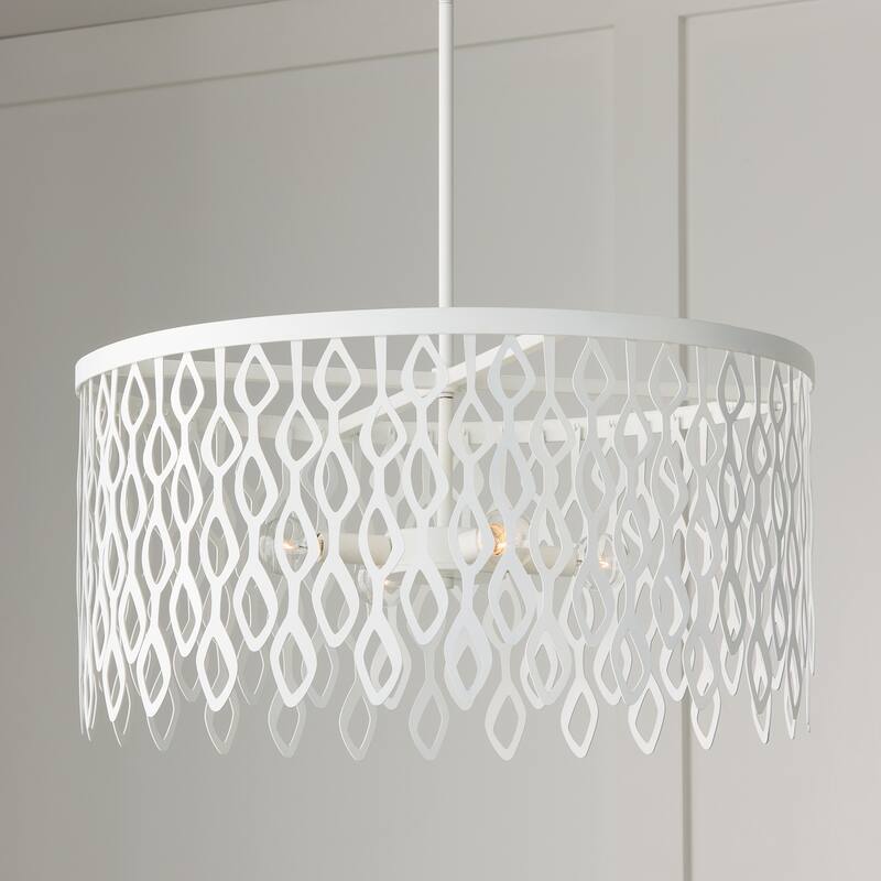24W x 23.5H Lasercut Metal Pendant in Matte White Modern Motif