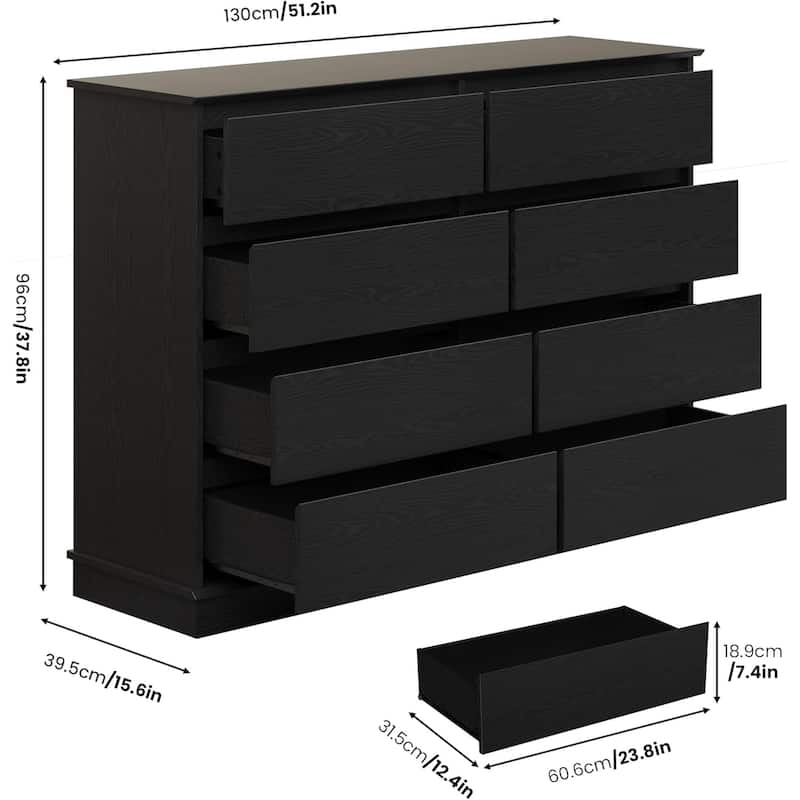 8 Drawer Dresser for Bedroom, Wide Wooden Chest of Drawers with Wide Top for Closet