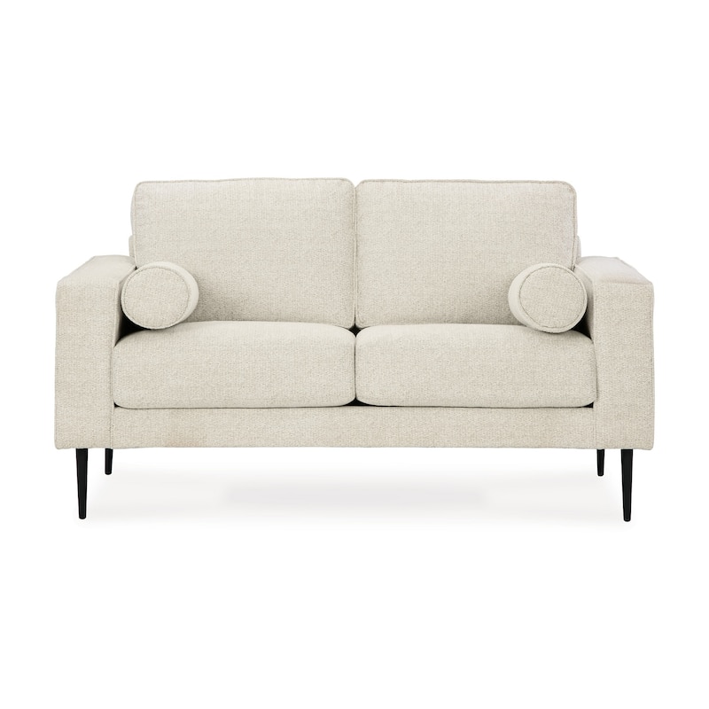 Haez 60 Inch Loveseat, 2 Bolster Pillows, Chevron, Light Beige Polyester
