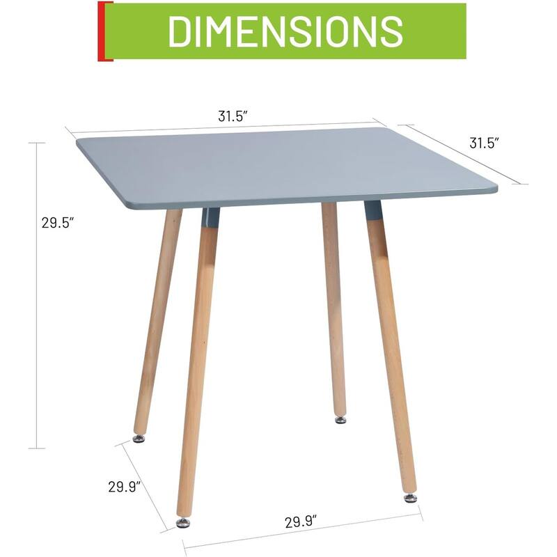 Homylin 31.5" Modern Square Dining Table with Wooden Legs, Black or Gray Blue