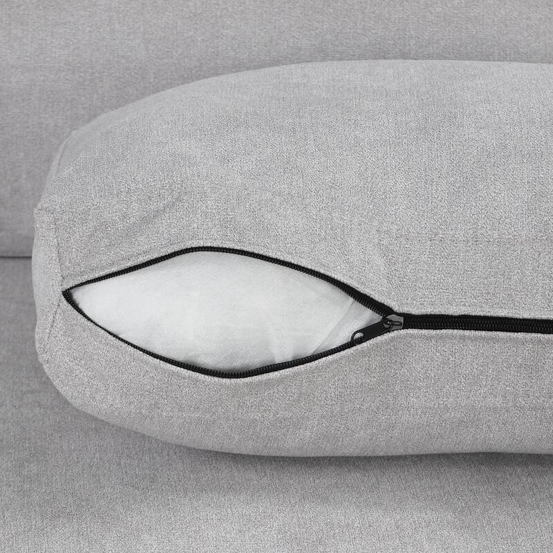 111" Chenille Curved 3-Seater Sofa with Removable Patterned Pillows